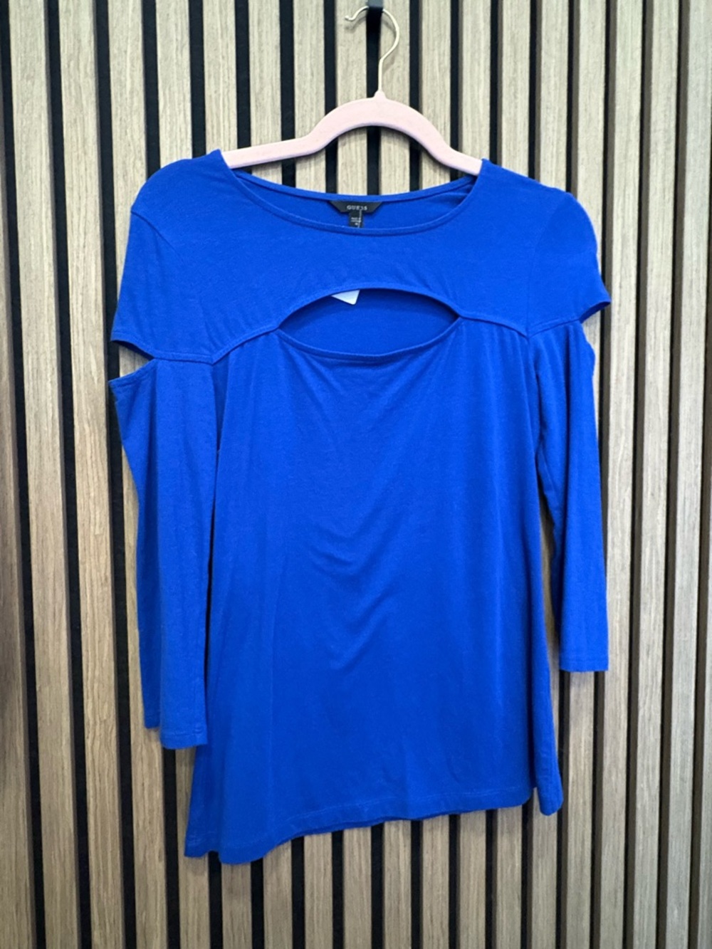 Guess Royal Blue Cold-Shoulder Long Sleeve Top